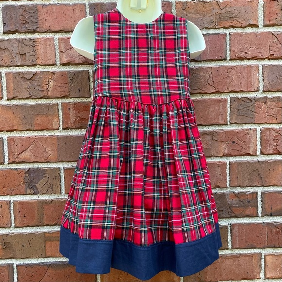Red Navy Blue Plaid Overall Dress Girls A-Line Skirt Nippers Scotland - Picture 3 of 6